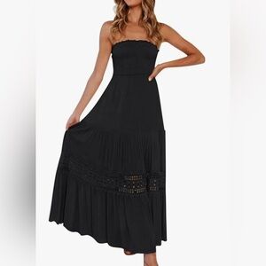 Women's Strapless  Boho Wrap Bohemian Elegant Black Maxi Dress